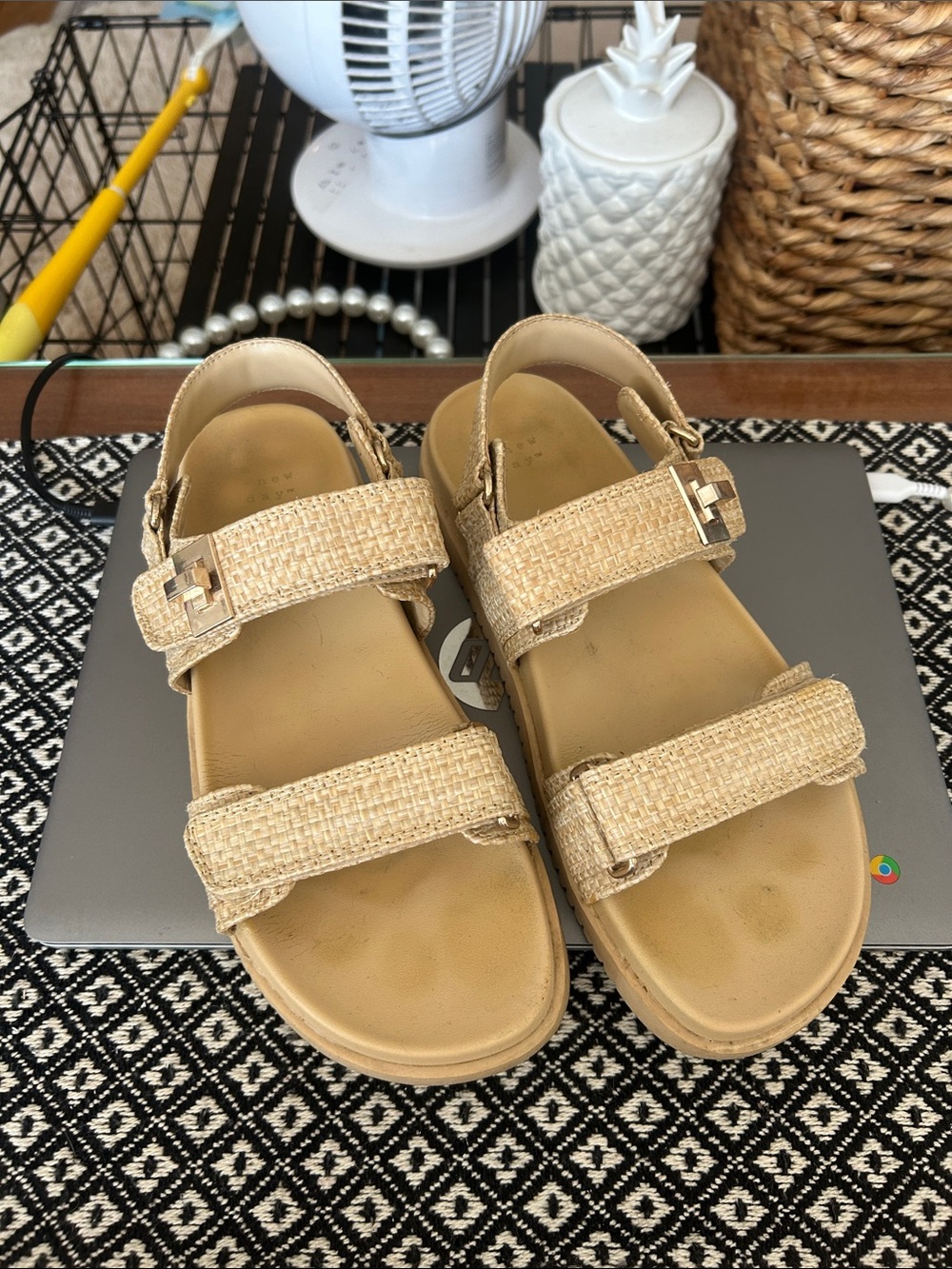 a new day Beige Woven Strap Comfort Sandals
